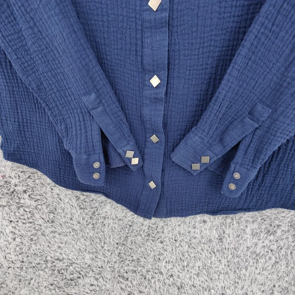 Soft Surroundings Women Coastal Gauze Preppy Airy Button Up Shirt M Navy Top - Picture 6 of 16